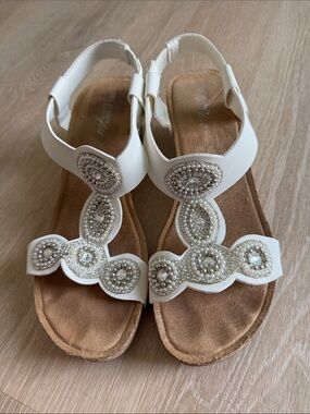 Annie White Beaded Slingback Sandals